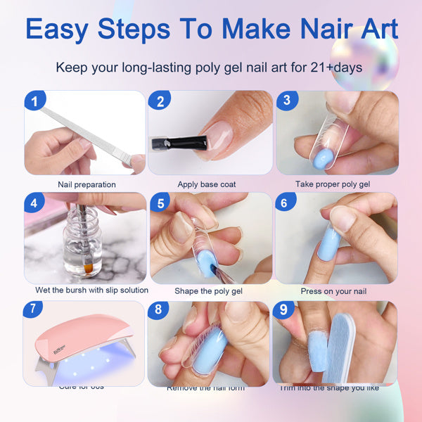 All-in-One Polygel Nail Kit with UV Lamp, Primer & Builder Tools
