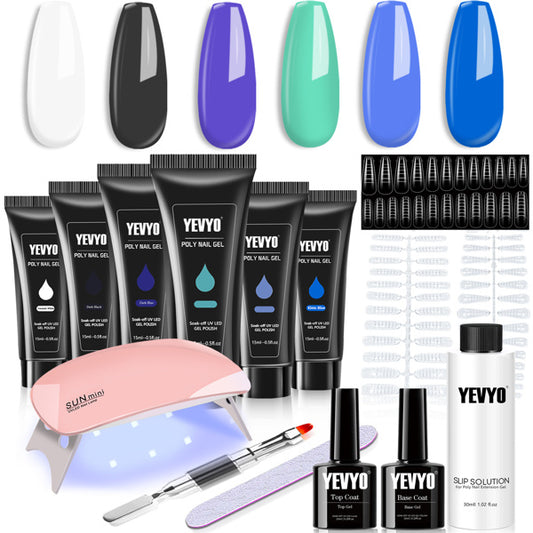 All-in-One Polygel Nail Kit with UV Lamp, Primer & Builder Tools
